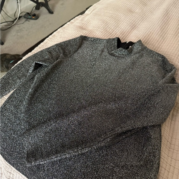 Michael Kors silver shimmery holiday top size L zipper high neck - Picture 7 of 10